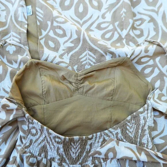 LiNeN CoTToN American Eagle Halter Maxi Dress Damask Smocked Tie Back Adj Straps - Picture 6 of 9